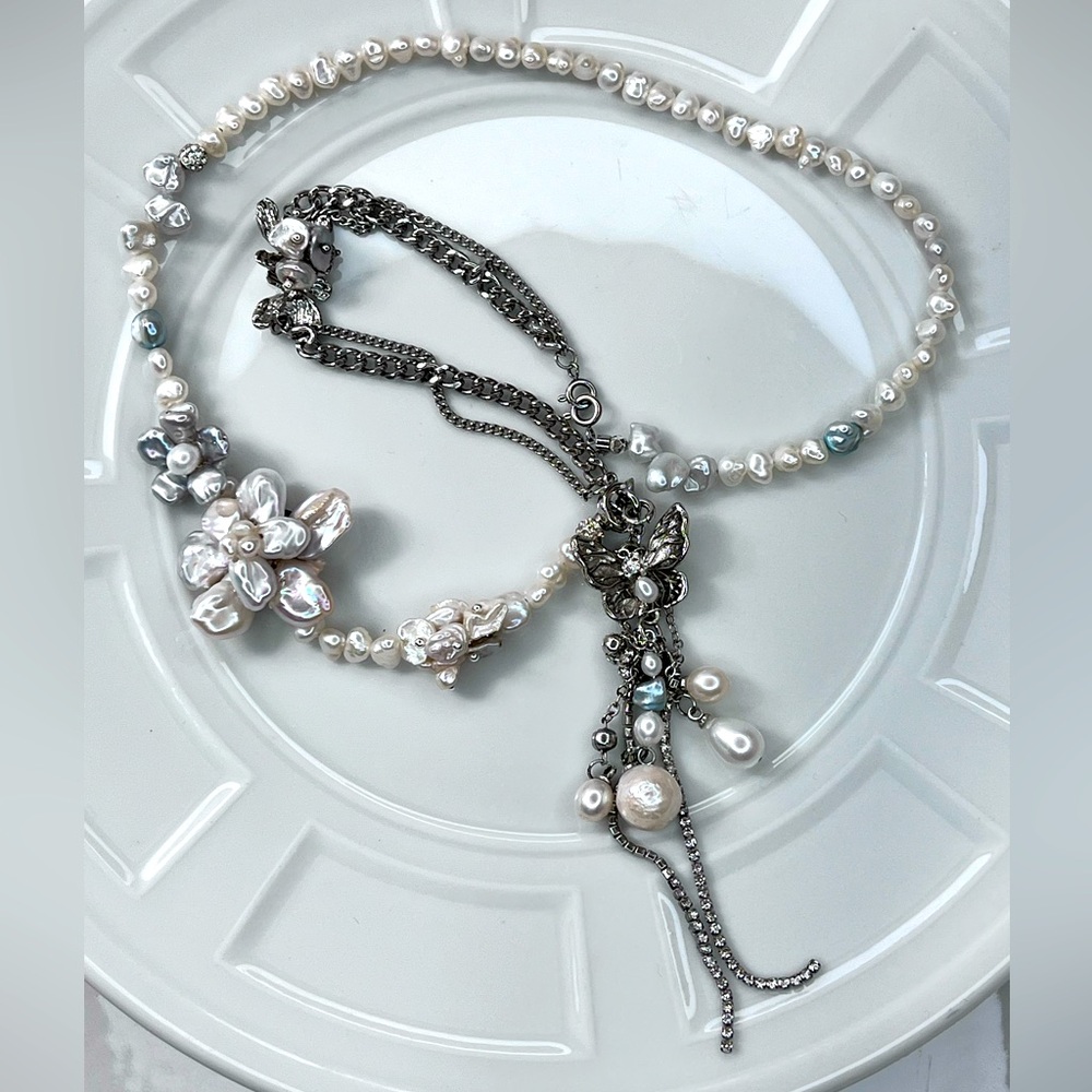 🔥🔥 Unique! Handmade Freshwater Keshi Flower 🌺 Necklace Bracelet Pendant 3 In 1